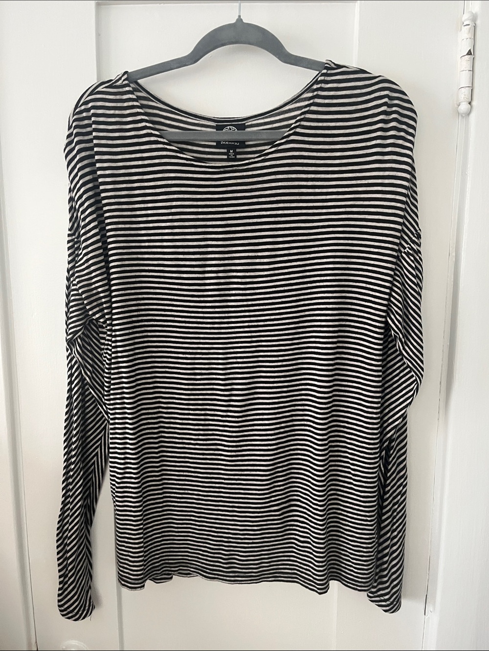 bobeau Black & White Striped Crewneck Top